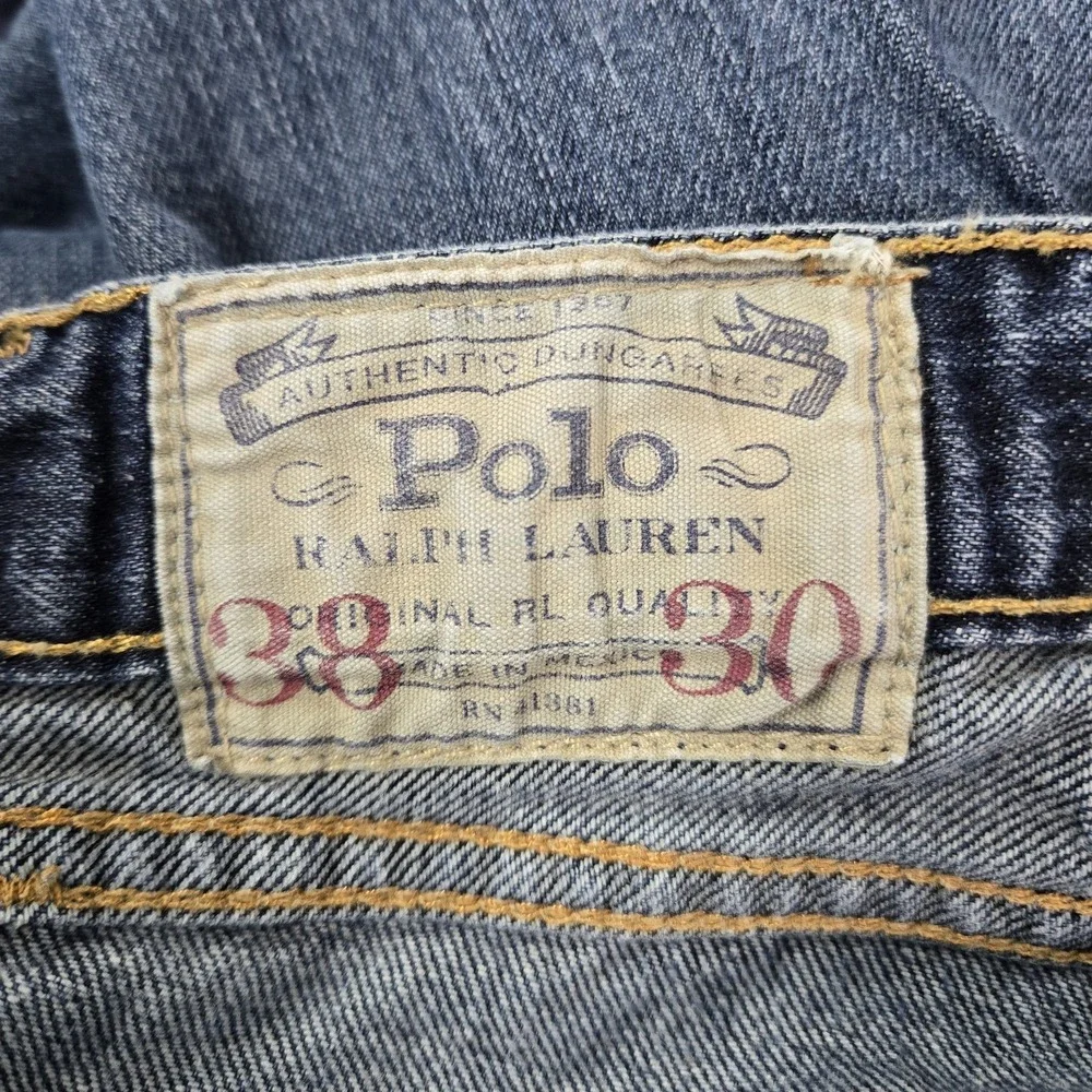 Polo Ralph Lauren Men Jeans 38X30 Blue Whisker Hampton Relaxed‎ Grunge 27